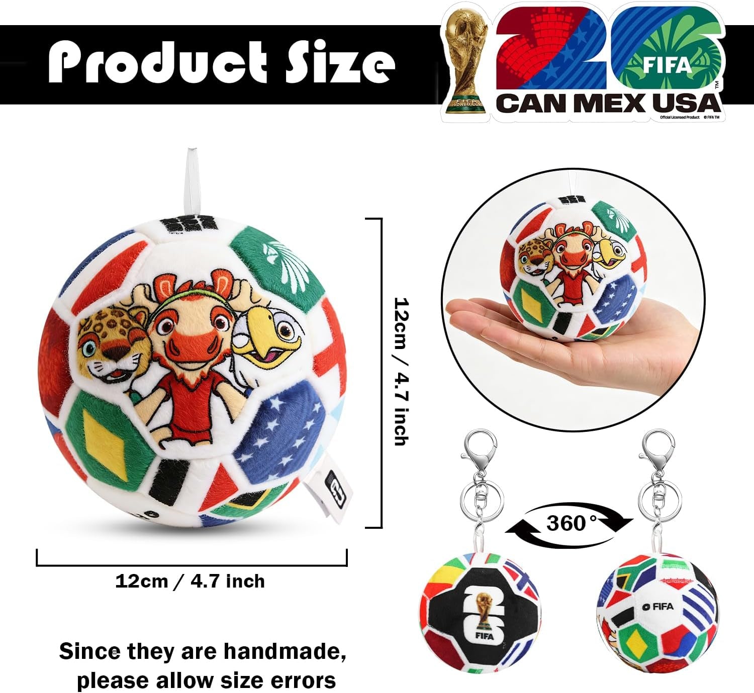 FIFA World Cup 2026 Soccer Ball Plush for Kids, Official 4.7 Inch Soccer Plush Pillow Toy, World Cup 2026 Merchandise